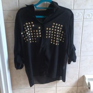 Black And Gold Sheer Button Down